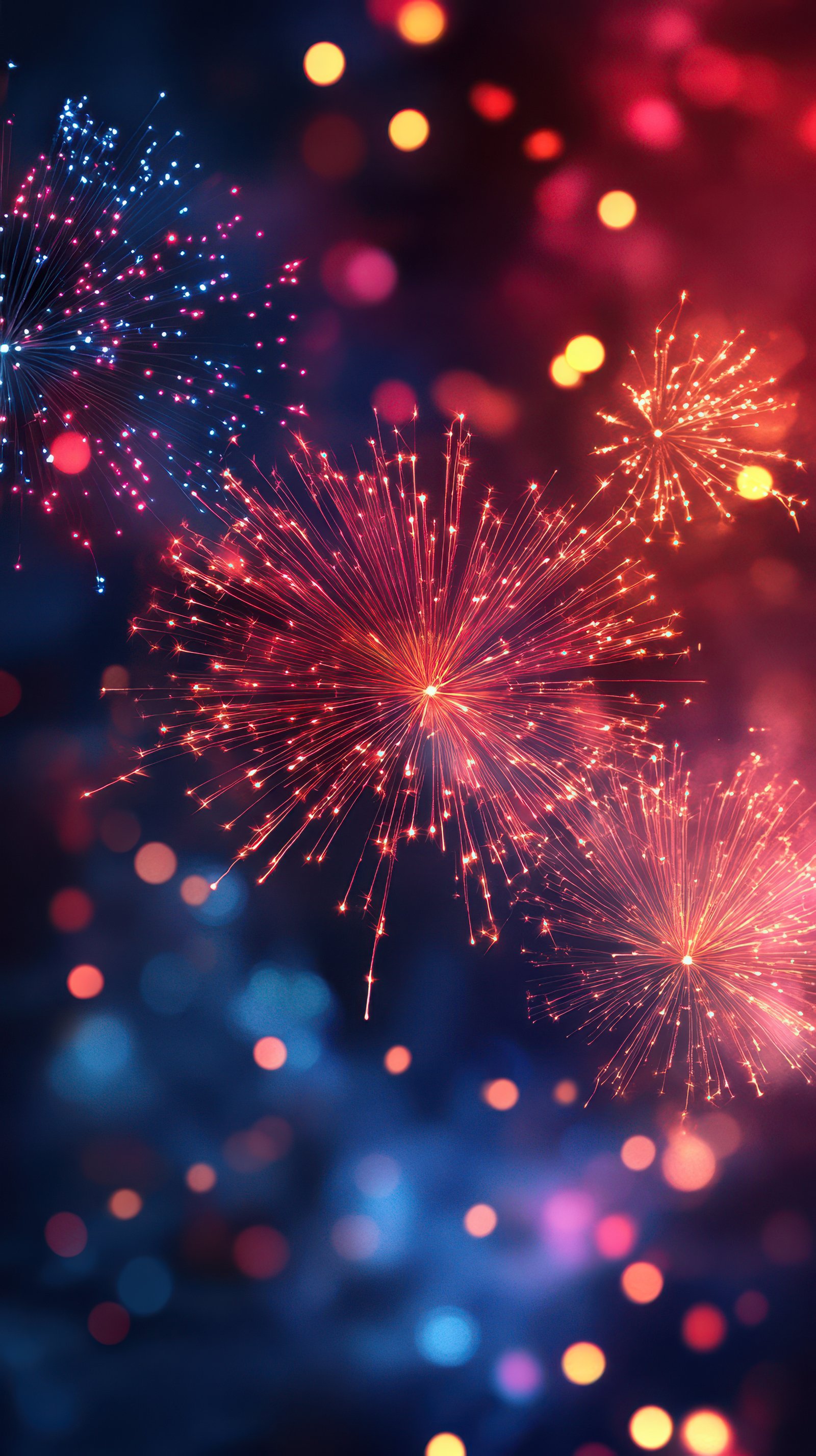 Colorful fireworks burst against a dark background during a nighttime celebration filled with excitement and joy